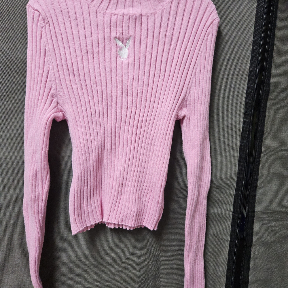 Pink Ribbed Sweater with Bunny Logo